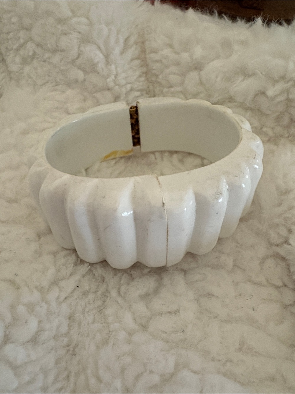 White Ribbed Hinged Bangle Bracelet